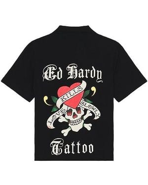 Ed Hardy Love Kills Slowly Skull Camp Shirt - Black