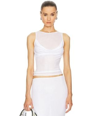 Helsa Sheer Knit Draped Top - White