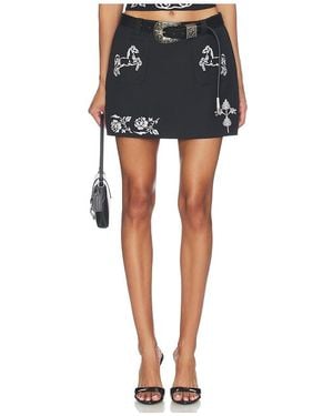 Markgong Jupe Cross Stitch Embroidered With Detachable Belt En. Taille Also En 36/4, 38/6, 40/8, 42/10 - Noir