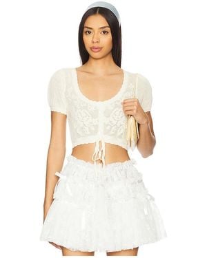 YUHAN WANG Rose Knitted Puff Top - White