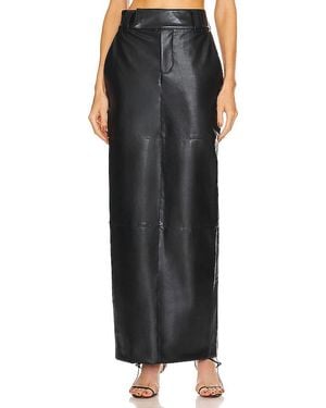 Helsa Faux Leather Midi Button-Flap Skirt - Black