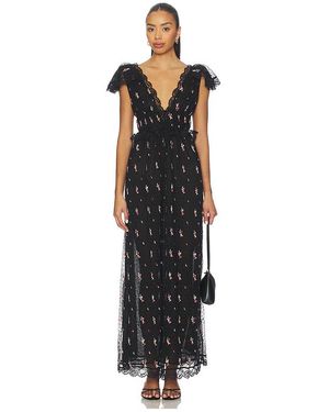 For Love & Lemons Poppy Pleated Lace Maxi Dress - Black