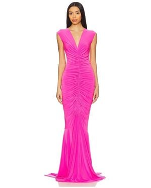 Norma Kamali X Revolve Sleeveless Deep V Neck Shirred Front Fishtail Gown - Pink