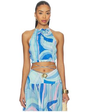Cin Cin Spice Ruched Halter Top - Blue