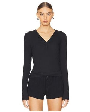 Lunya Soft Modal Rib V-Neck Henley - Black