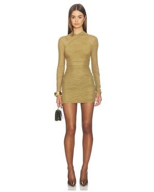 knee length dresses for ladies Moxey Ruched Mesh Mini Dress Evergreen / M