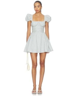 For Love & Lemons ROBE COURTE SALTWATER STRIPED LINEN en Blue - Blanc
