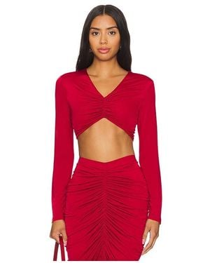 Yaura Ruched Jersey Long-Sleeve Top - Red