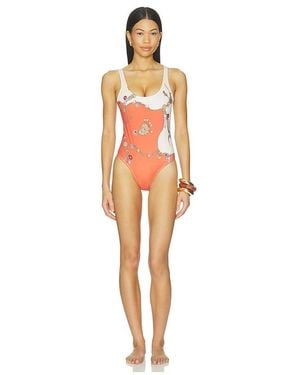 Versace One Piece Swimsuit Stolen Jewels Printed On Responsible Matt Lycra - Orange