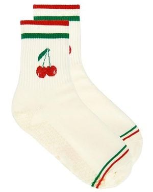 Stems Cherry Grip Striped Crew Socks - White