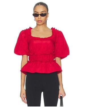 Damson Madder Everly Ruffle Blouse Tafetta - Red