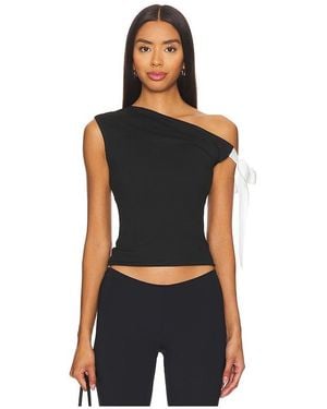 MORE TO COME One-Shoulder Tie Sleeve Top - Black