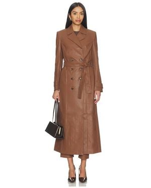 Bardot Faux Leather Longline Coat - Brown