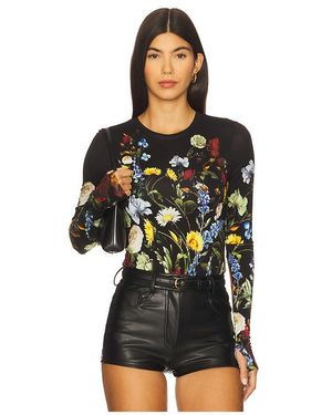 Alice + Olivia Olea Crew Neck Bodysuit En Color Negro Talla (También En Xs)