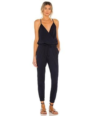 Bobi Supreme Jersey Tied Waist V Neck Jumpsuit - Blue