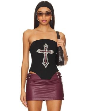 LOBA Embellished Cross Corset Top - Black