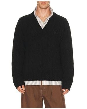 Fred Perry Canvas Cable V-Neck Sweater - Black