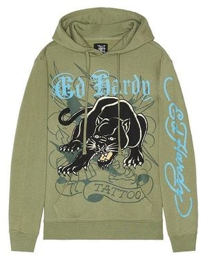 Ed Hardy Crouching Panther Pullover Hoodie - Green