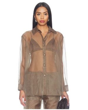 RENGGLI Organza Button Up Shirt - Brown