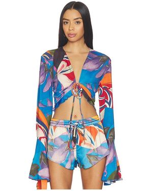 Donde Esteban Palenque Flores Jersey Blouse - Blue