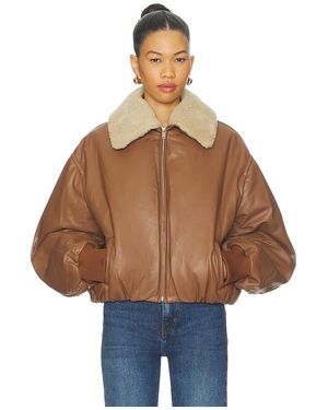 AEXAE Leather Bomber Jacket - Blue