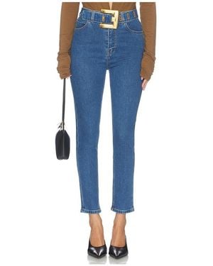 Balmain High Waist Dark Blue Denim Skinny Trousers In Bleu Jean Fonce