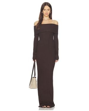 ÉTERNE Long Sleeve Off Shoulder Maxi Dress - Brown