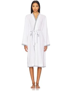 Eberjey Linen Blend Long Sleeve Robe - White