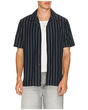 Vince Striped Terry Short Sleeve Cabana Shirt - Black