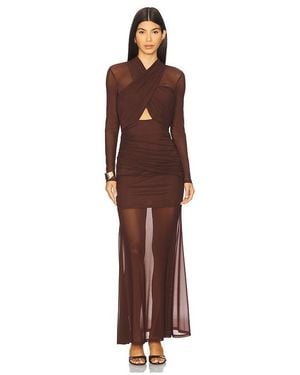Bardot Veria Wrap Mesh Maxi Dress - Brown