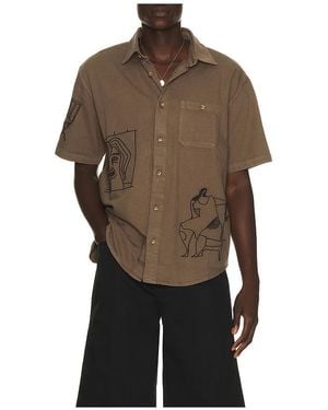 by Parra Crooked Face Short Sleeve Shirt - Brown