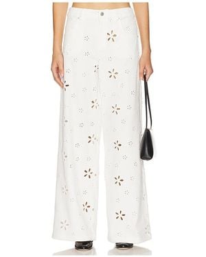For Love & Lemons Daisy Eyelet Baggy Jeans - White