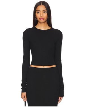 ÉTERNE Cropped Long Sleeve Fitted Top - Black