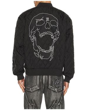 REVENGE Skull Logo Quilted Bomber Jacket - Black