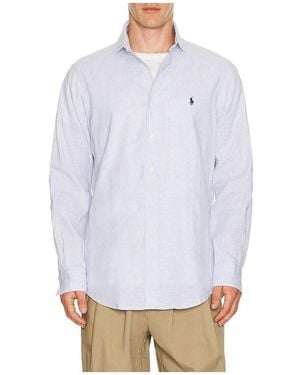 Polo Ralph Lauren Long Sleeve Stretch Linen Sport Shirt Stripe - White