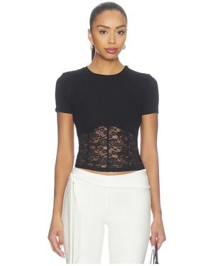 Michael Lauren Kurzarm-T-Shirt Mit Rippstrick Ember - Blau