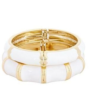 petit moments Enamel Stripe & Bamboo Set Of 2 Cuff - White