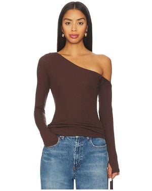 Michael Lauren Magdaleno Long Sleeve Fitted Asymmetrical Cold Shoulder Top - Brown