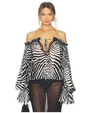 Blumarine Print Chiffon Top En Color Negro, Blanco Talla (También En 38, 40, 42)