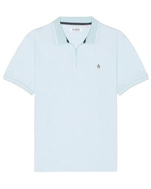 Original Penguin Jacquard 1/4 Zip Tipped Polo - Blue