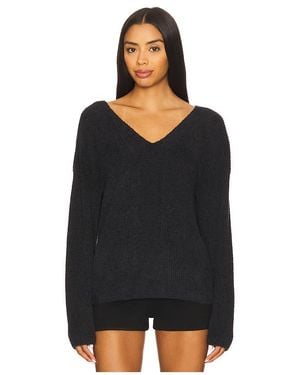 Barefoot Dreams Cozychic Lite Ribbed V Pullover With Back Tie - Black