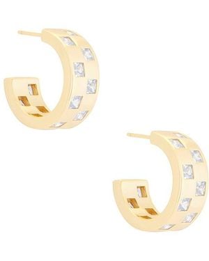 Mega Checkered Wide Earring - Metallic