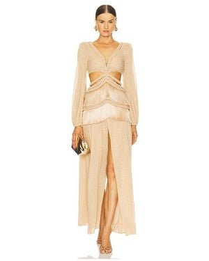 PATBO Metallic Fringe Long Dress - Natural