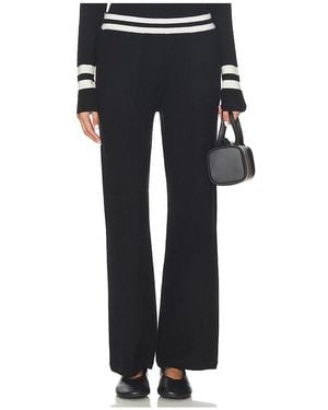 White + Warren Cashmere Striped Wide Leg Pant - Black