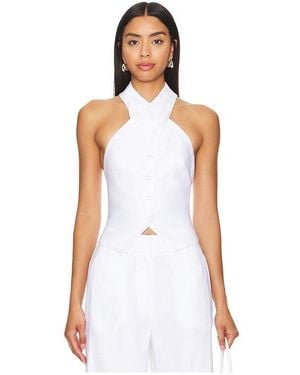 MILLY Solid Linen Cross Neck Halter Top - White