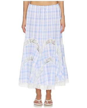 YUHAN WANG Lace Trim Check Maxi Skirt - White