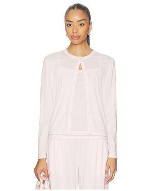Barefoot Dreams Cardigan Pointelle Rib Cardigan With Scallop Trim - Pink