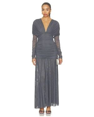 Shona Joy Mira Plunged Gathered Maxi Dress - Blue