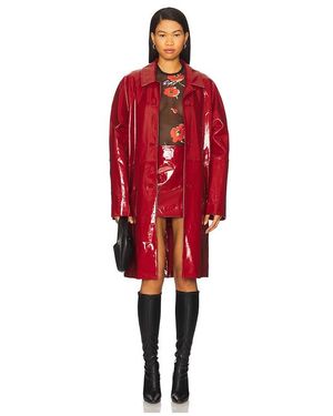 Moschino Leather Long Overcoat - Red