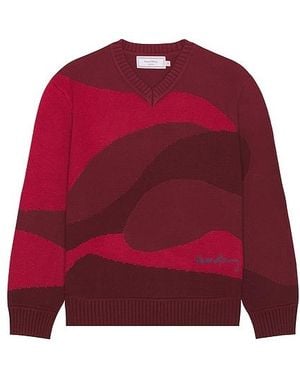 House Of Sunny The Landscape Oversized V-Neck Jumper - Red